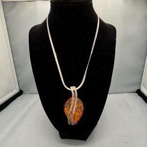 Silver and Amber Pendant Necklace